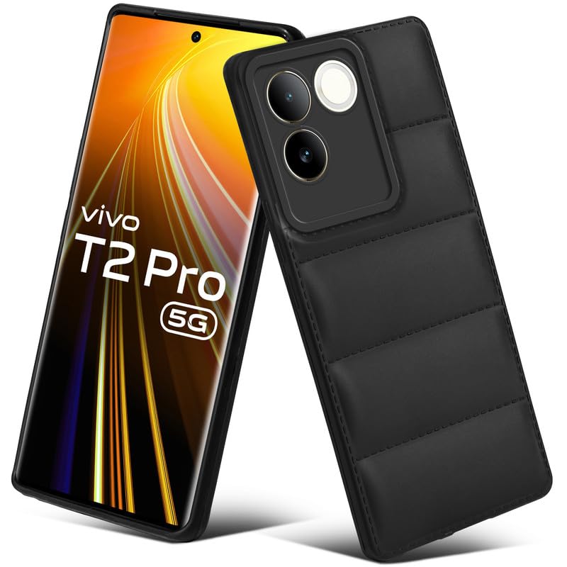 Puffer Pattern Back Cover Case for Vivo T2 Pro 5G Silicone TPU Camera Protection - Black