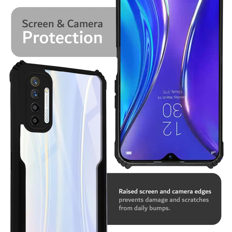 Back Cover Case for Realme XT | HybridShield Transparent Glass Back | Camera Protection - Black Bumper & Transparent Back