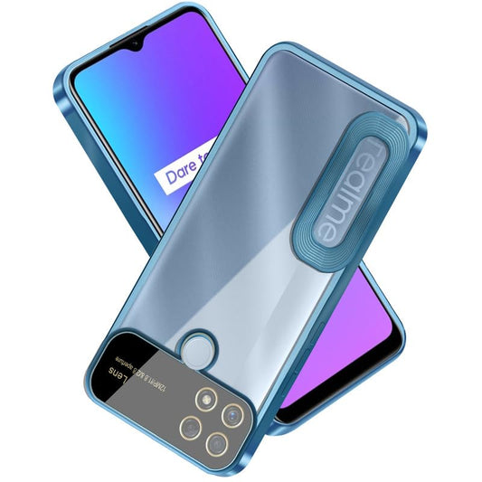 Transparent CD Logo Cut Back Cover Case for Realme C25 / C25s / C12 | Clear Back with Camera Lens Protector - Blue