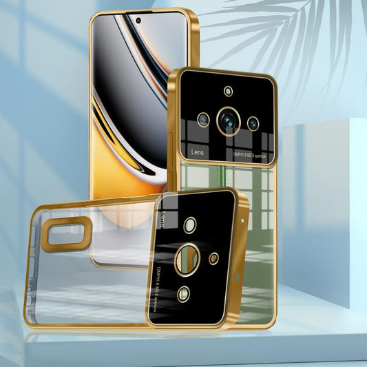 Transparent CD Logo Cut Back Cover Case for Realme 11 Pro Plus 5G Clear Back with Camera Lens Protector - Black