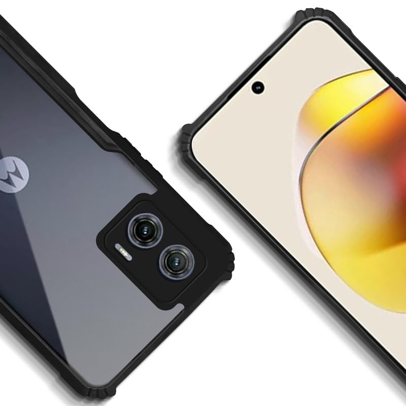 Back Cover Case for Motorola Moto G73 5G | Ultra-Hybrid Shockproof Design | Camera Protection - Black Bumper & Transparent Back