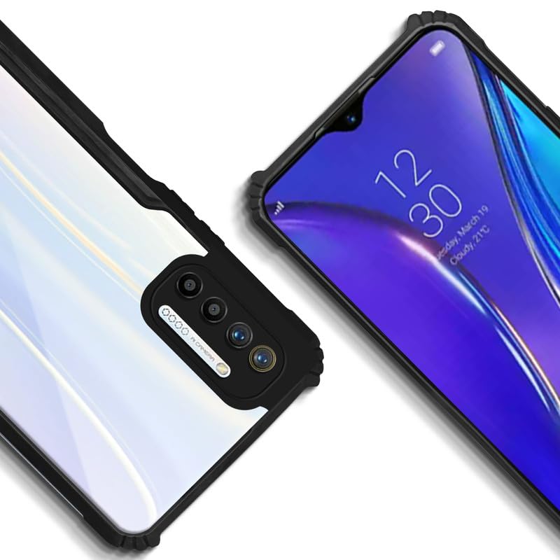 Back Cover Case for Realme XT | HybridShield Transparent Glass Back | Camera Protection - Black Bumper & Transparent Back