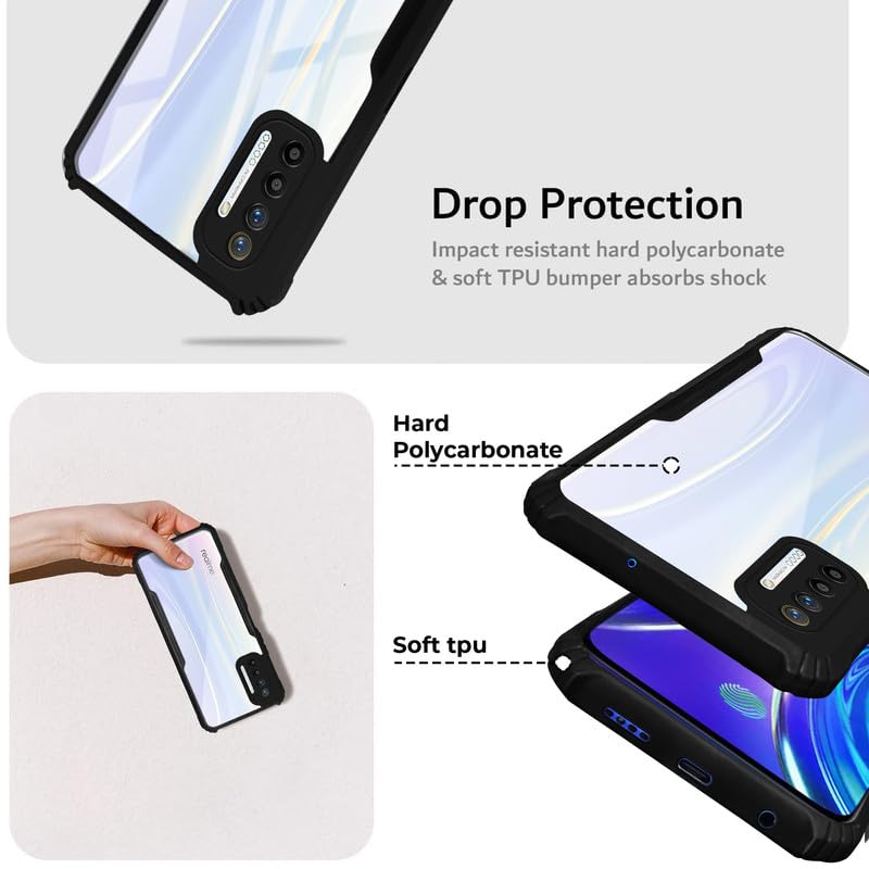 Back Cover Case for Realme XT | HybridShield Transparent Glass Back | Camera Protection - Black Bumper & Transparent Back