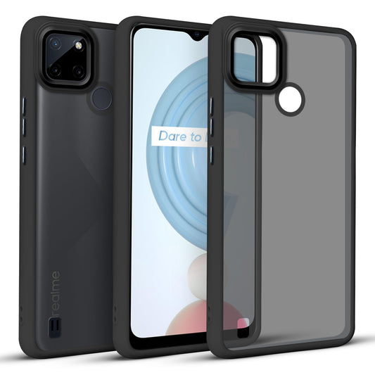 Translucent Matte Back Case Cover for Realme C21y | Realme C25y | Anti-Slip Back | Smooth Sides Soft -Black