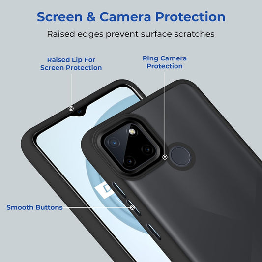 Translucent Matte Back Case Cover for Realme C21y | Realme C25y | Anti-Slip Back | Smooth Sides Soft -Black