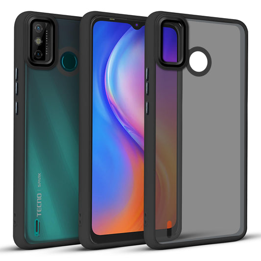 Translucent Matte Back Case Cover for Tecno Spark Go 2020 | Tecno Spark 6 Go | Anti-Slip Back | Smooth Sides Soft -Black