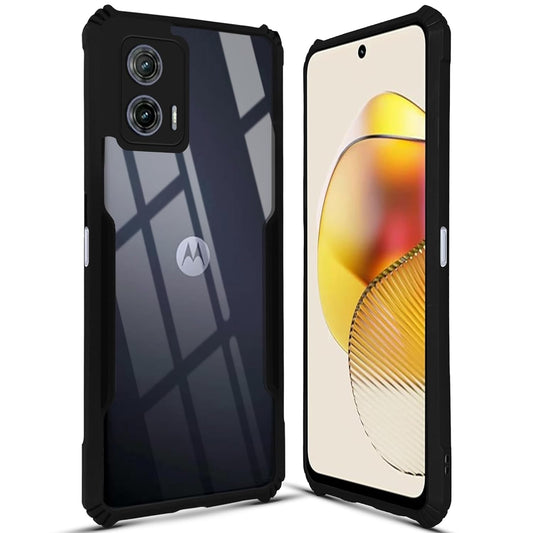 Back Cover Case for Motorola Moto G73 5G | Ultra-Hybrid Shockproof Design | Camera Protection - Black Bumper & Transparent Back