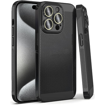 Heat Dissipation Back Cover Case for Apple iPhone 15 Pro | Breathing Cooling Case with Camera Lens Protector -Matelic Black