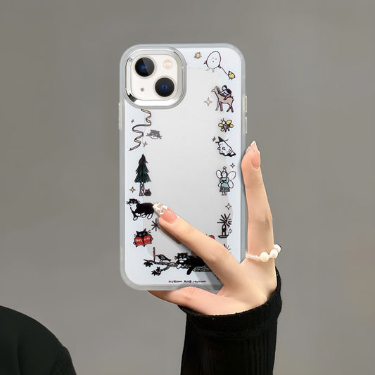 Mirror Case With Cute Cartoon Prints Back Cover For Apple iPhone 15 Plus