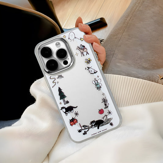 Mirror Case With Cute Cartoon Prints Back Cover For Apple iPhone 15 Pro Max