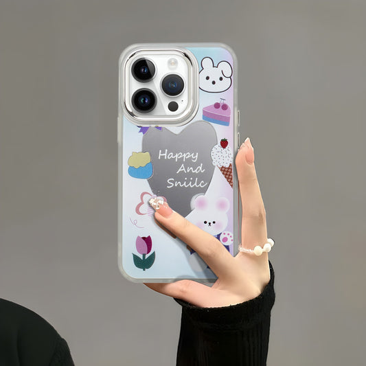 Mirror Case With Cute Cartoon Prints Back Cover For Apple iPhone 15 Pro Max