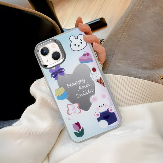 Mirror Case With Cute Cartoon Prints Back Cover For Apple iPhone 13