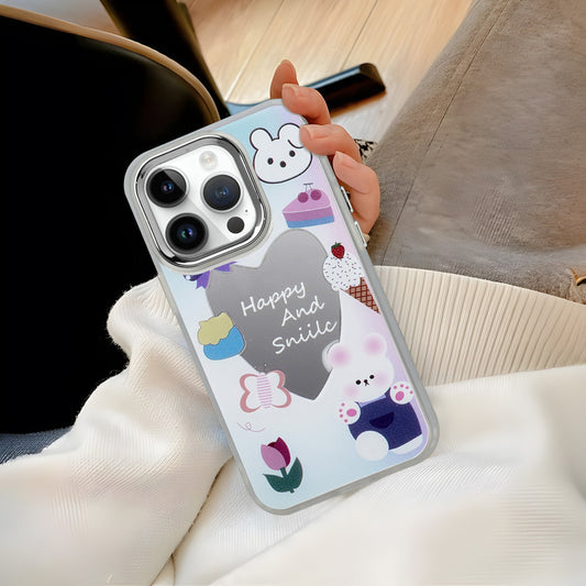 Mirror Case With Cute Cartoon Prints Back Cover For Apple iPhone 15 Pro