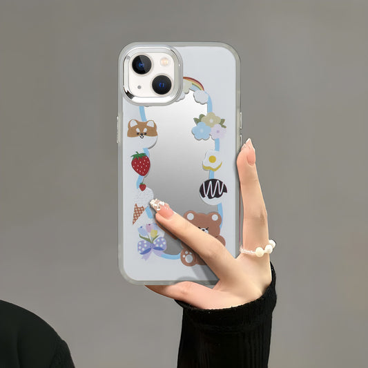 Mirror Case With Cute Cartoon Prints Back Cover For Apple iPhone 14