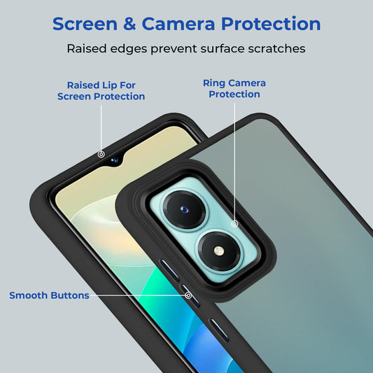 Translucent Matte with Shiny Camera Ring Back Cover for Vivo Y02s