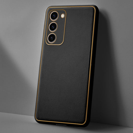 Electroplated Frame Leather Back Cover for Samsung S23 Plus 5G