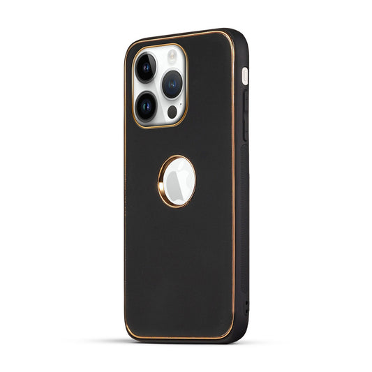 Electroplated Frame Leather Back Cover for Apple iPhone 13 Pro Max