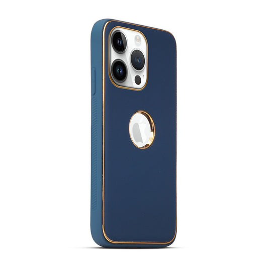 Electroplated Frame Leather Back Cover for Apple iPhone 13 Pro