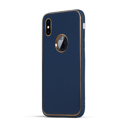 Electroplated Frame Leather Back Cover for Apple iPhone XS