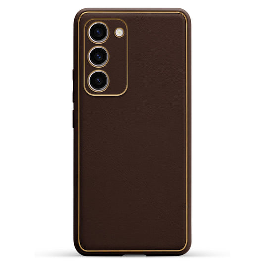 Electroplated Frame Leather Back Cover for Samsung S23 Plus 5G