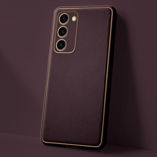 Electroplated Frame Leather Back Cover for Samsung S23 Plus 5G