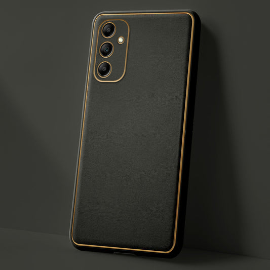 Premium Leather Texture Case with Gold Electroplated Border for Samsung A14 5G