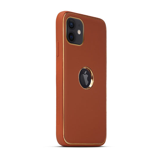 Electroplated Frame Leather Back Cover for Apple iPhone 12