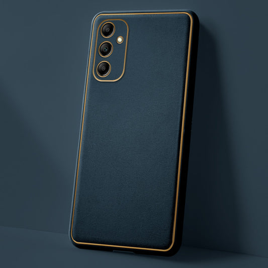 Premium Leather Texture Case with Gold Electroplated Border for Samsung A14 5G