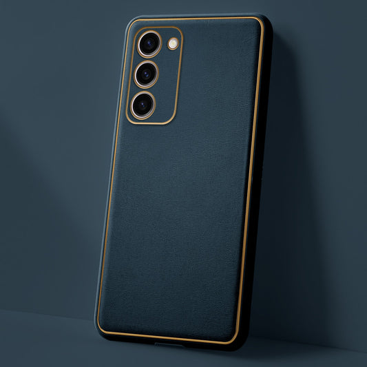 Electroplated Frame Leather Back Cover for Samsung S23 Plus 5G