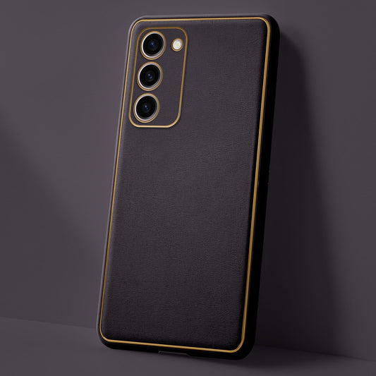 Electroplated Frame Leather Back Cover for Samsung S23 Plus 5G