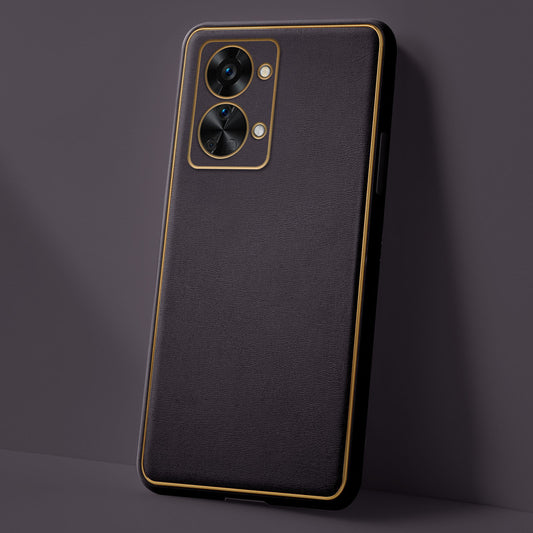 Electroplated Frame Leather Back Cover for Oneplus Nord 2T 5G