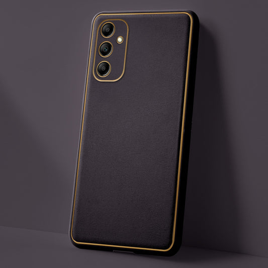 Premium Leather Texture Case with Gold Electroplated Border for Samsung A14 5G