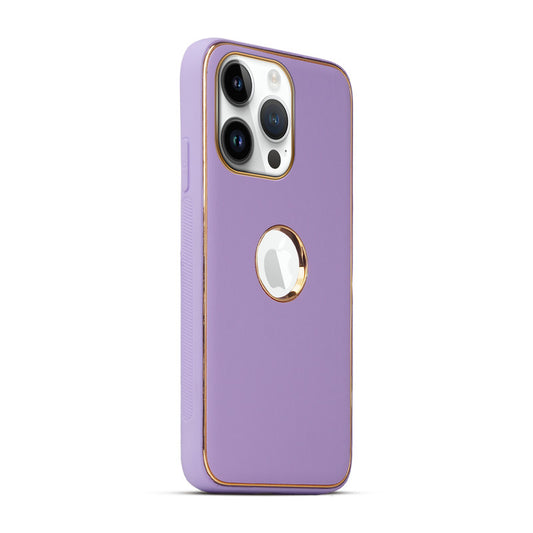 Premium Leather Texture Case with Gold Electroplated Border for Apple iPhone 13 Pro