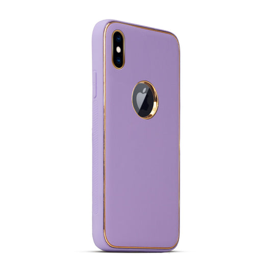 Premium Leather Texture Case with Gold Electroplated Border for Apple iPhone XS