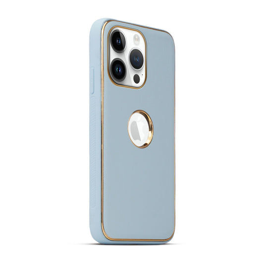 Premium Leather Texture Case with Gold Electroplated Border for Apple iPhone 13 Pro Max