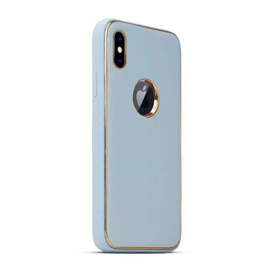 Premium Leather Texture Case with Gold Electroplated Border for Apple iPhone XS