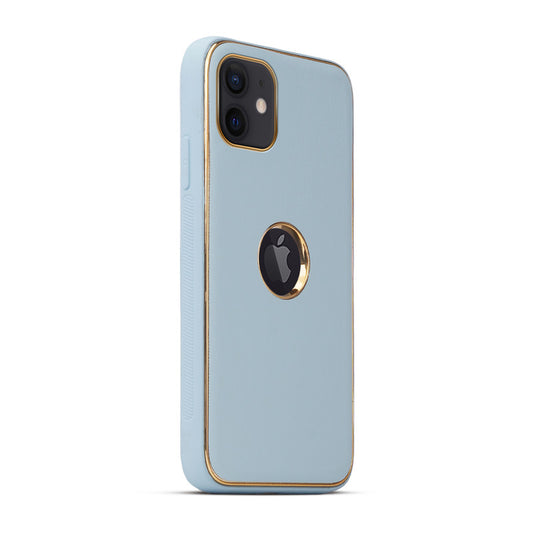 Electroplated Frame Leather Back Cover for Apple iPhone 12