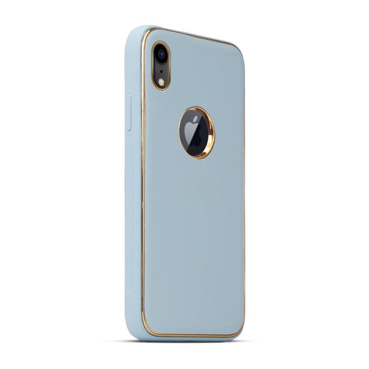 Premium Leather Texture Case with Gold Electroplated Border for Apple iPhone XR