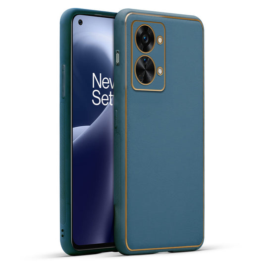 Electroplated Frame Leather Back Cover for Oneplus Nord 2T 5G