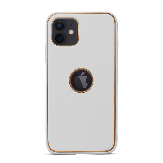 Electroplated Frame Leather Back Cover for Apple iPhone 11