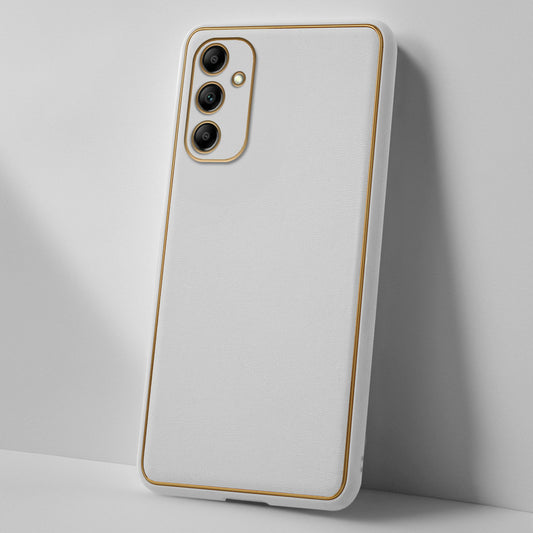 Premium Leather Texture Case with Gold Electroplated Border for Samsung A14 5G