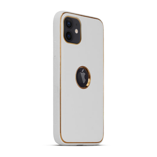 Electroplated Frame Leather Back Cover for Apple iPhone 12