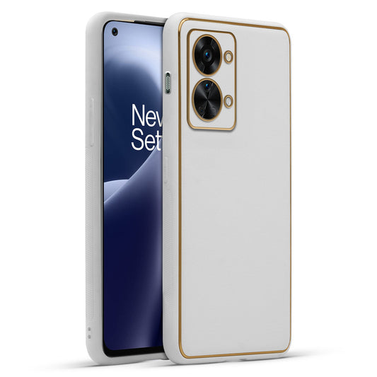 Electroplated Frame Leather Back Cover for Oneplus Nord 2T 5G