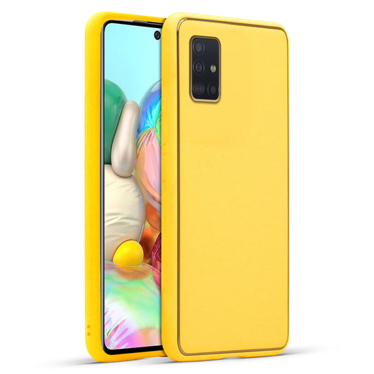 Electroplated Frame Leather Back Cover for Samsung A71